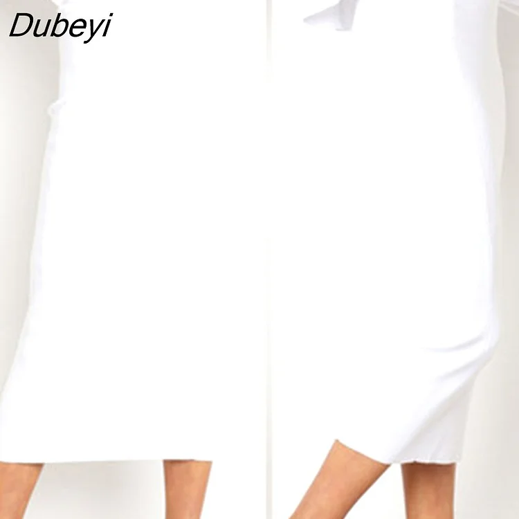 Dubeyi Women Knitted Bodycon Long Skirt Fashion Sexy Black White High Waist Pencil Skirts Female Elastic Skirts Club Wear