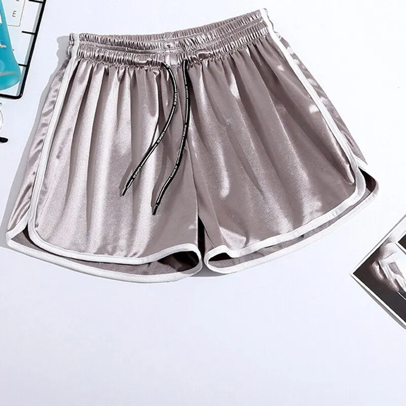 GAOKE S-XL  Women Short Workout Red Black Gray Blue Silk Satin Sexy Beach Wear Hot Casual Summer Shorts 2021