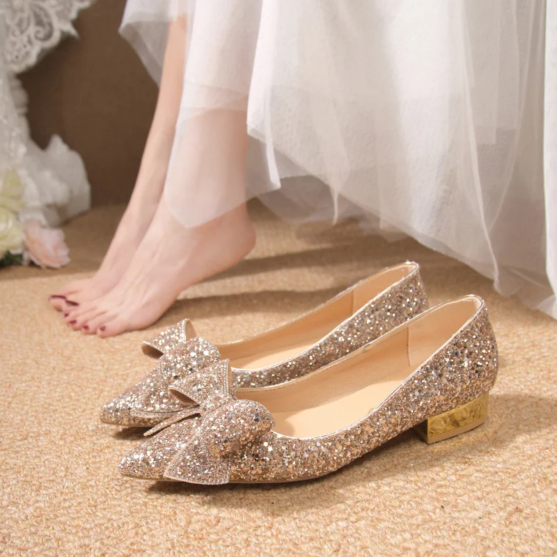 Churchf 2025 New Wedding Shoes Repair Shoes Fashion Fashion Wedding Bridesmaid Large Size Coarse Heel Single Shoelaces Diamond Women's Shoes