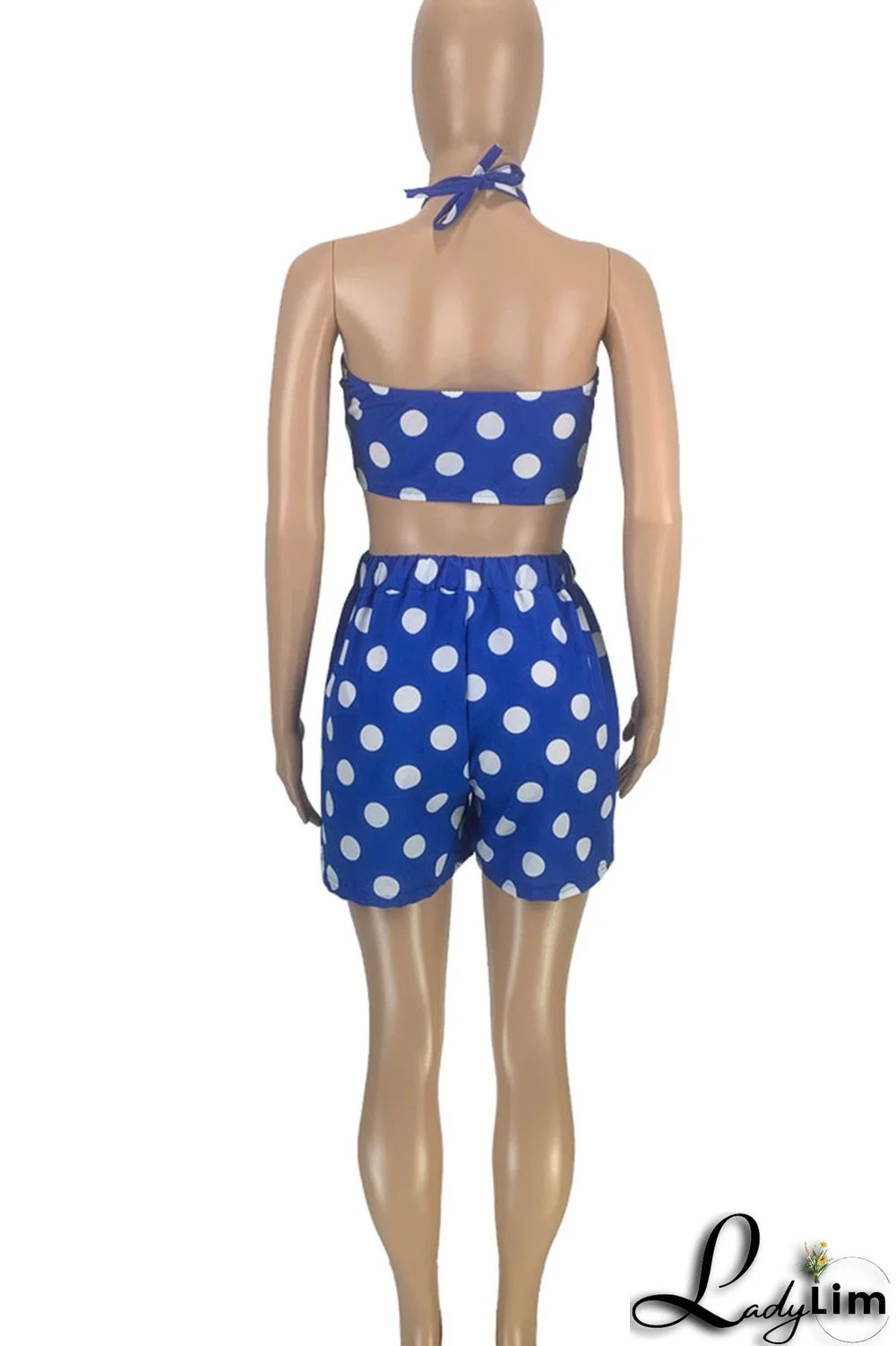 Red Sexy Print Polka Dot Split Joint Halter Sleeveless Two Pieces