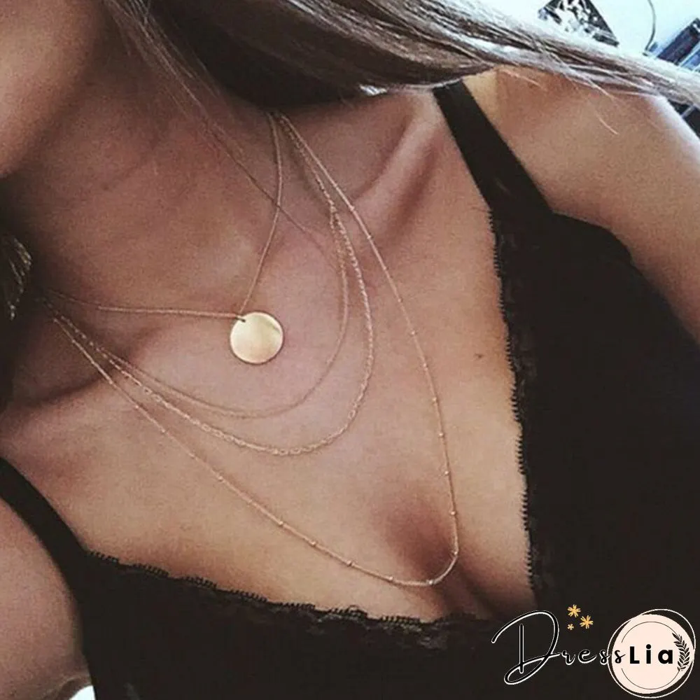 Multilayer Moon Alloy Metal Disc Gold Pendant For Women New Trend Female Jewelry Collar