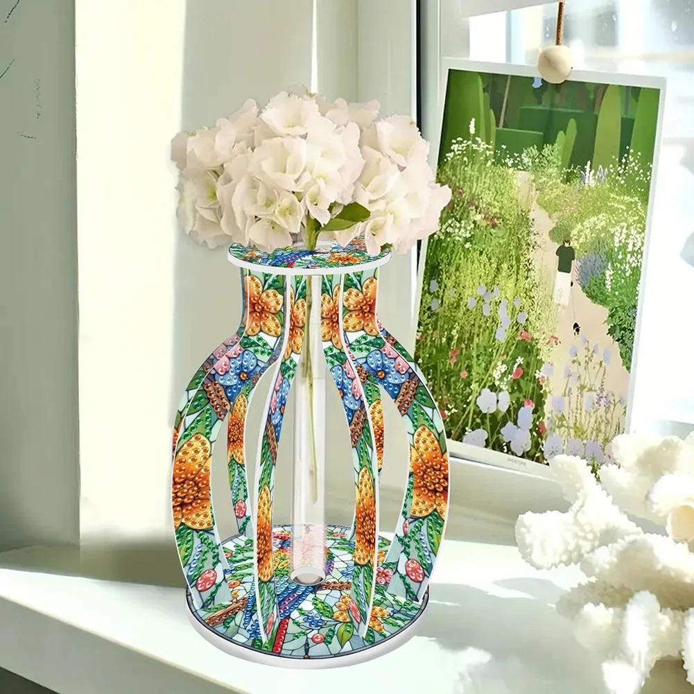 Acrylic Wood Birds 5D DIY Diamond Painting Flower Vase for Home Office Decor