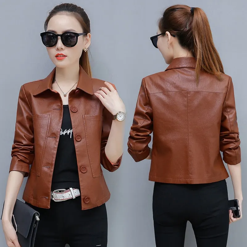 PU Leather Jackets and Coats Women 2019 Autumn Female Jaqueta Feminina Casual Long Sleeve Single Breasted Woman Jacket Coat