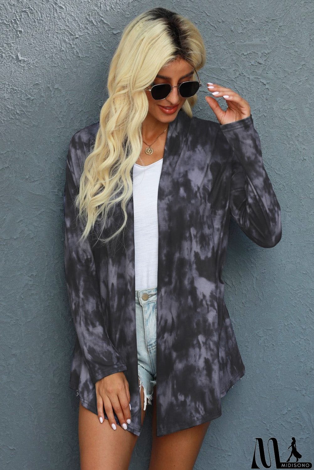 MidiSono - Black Gray Tie Dye Lightweight Cardigan