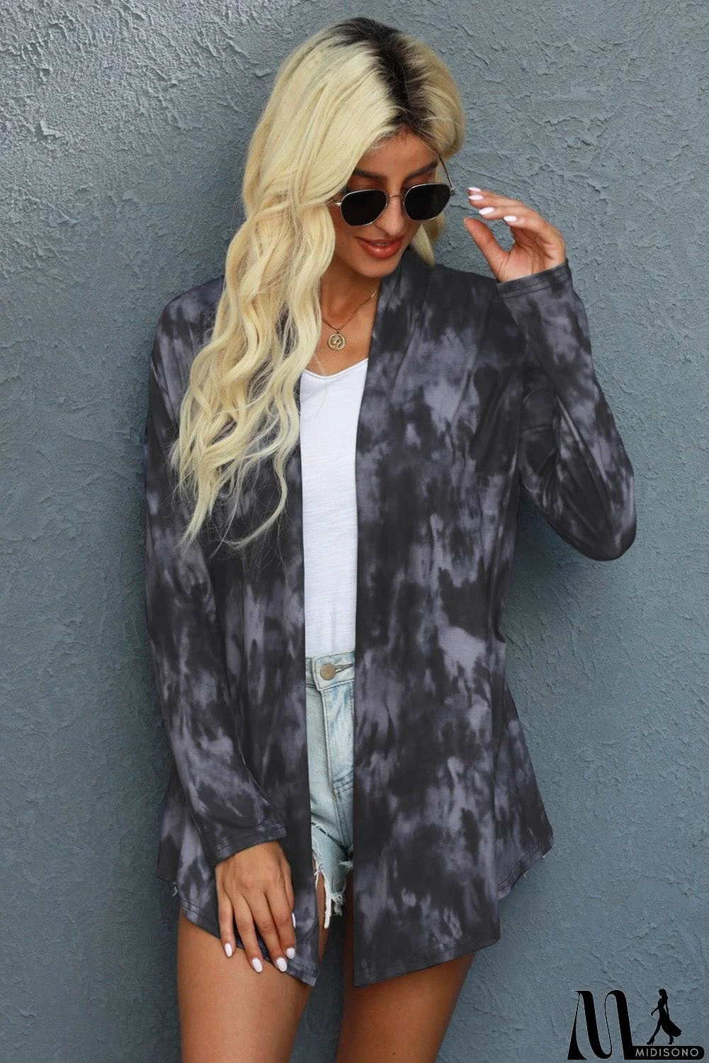 MidiSono - Black Gray Tie Dye Lightweight Cardigan