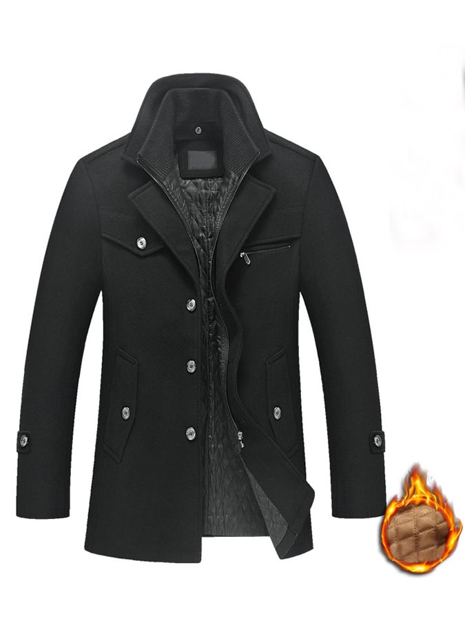 Men's Woolen Mid-length Trench Coat