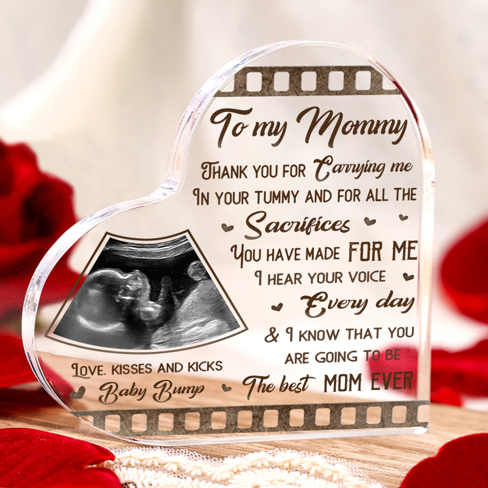 To My Mummy/Mommy Personalised Photo Acrylic Heart Keepsake Custom Text Ornaments -  Thank You For Carrying Me In Your Tummy-Jessemade AU