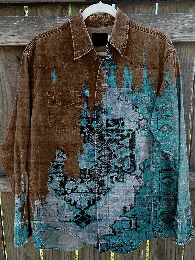Retro Western Cowboy Style Print Casual Shirt