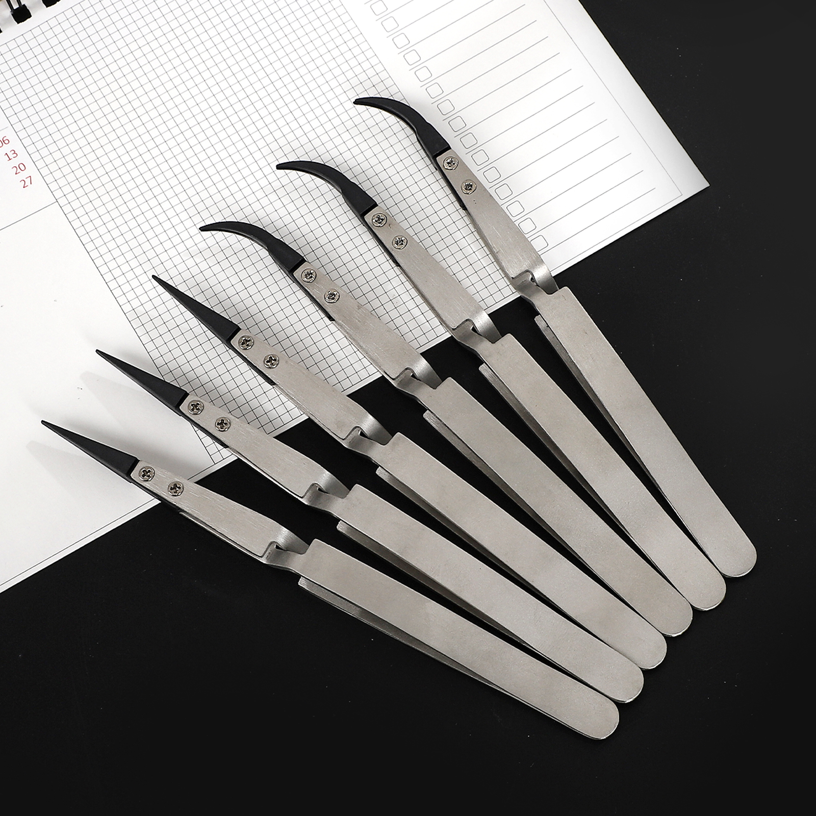 Journalsay 부식 방지 및 정전기 방지 핀셋 ESD 교체형 헤드 교차형 스테인리스 스틸 핀셋