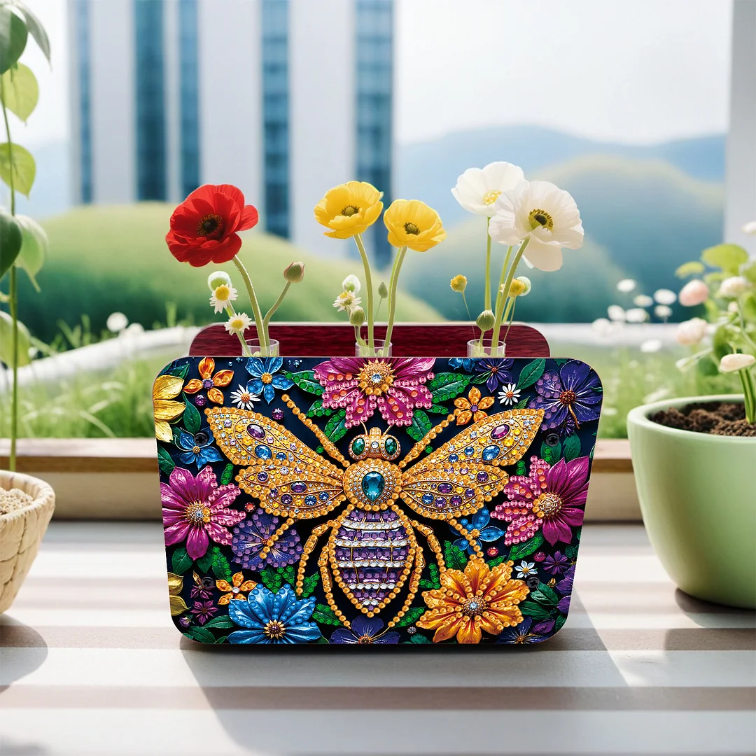 Bee DIY Flower Vase Wooden Double Sided Desktop Diamond Art Kit for Home Decor