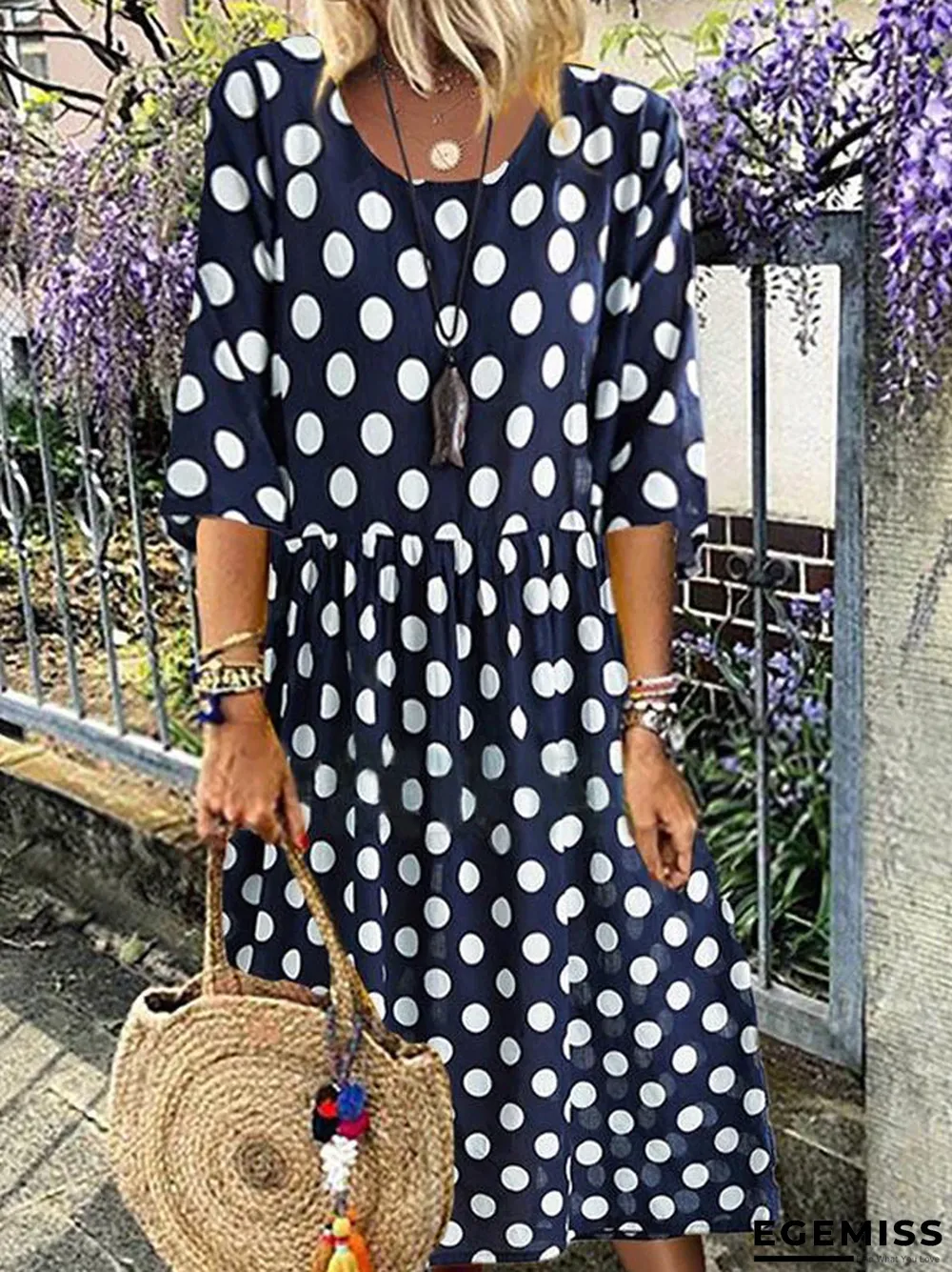 Casual Polka Dots Print Paneled Side Pockets Midi Dress | EGEMISS