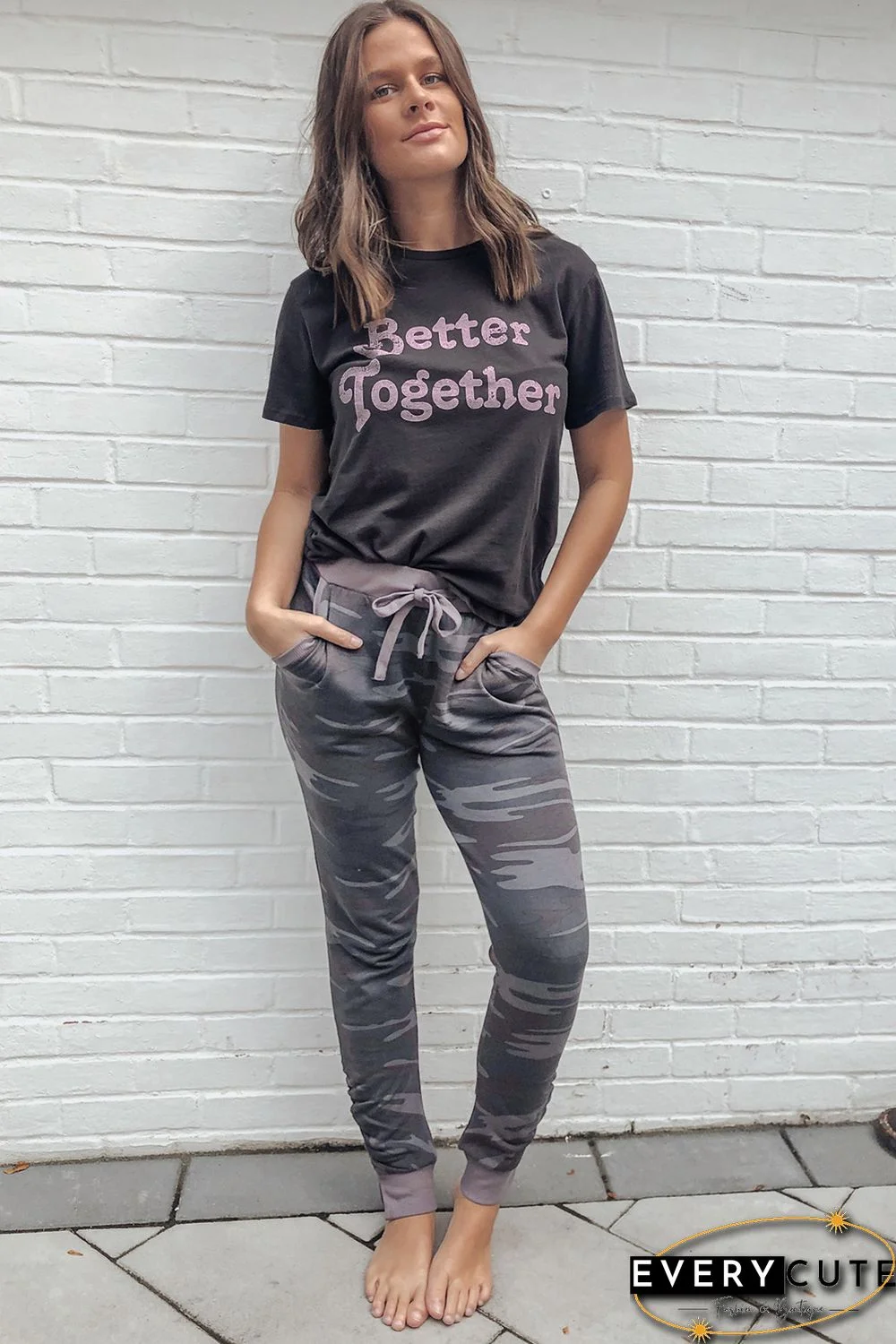 Mom&rsquo;s Family Matching Two-piece Letter Camo Print Short Sleeve Lounge Set