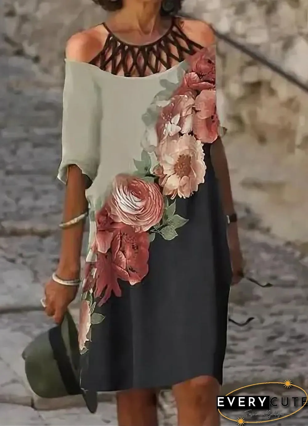 Halter Open Shoulder Printed Dress