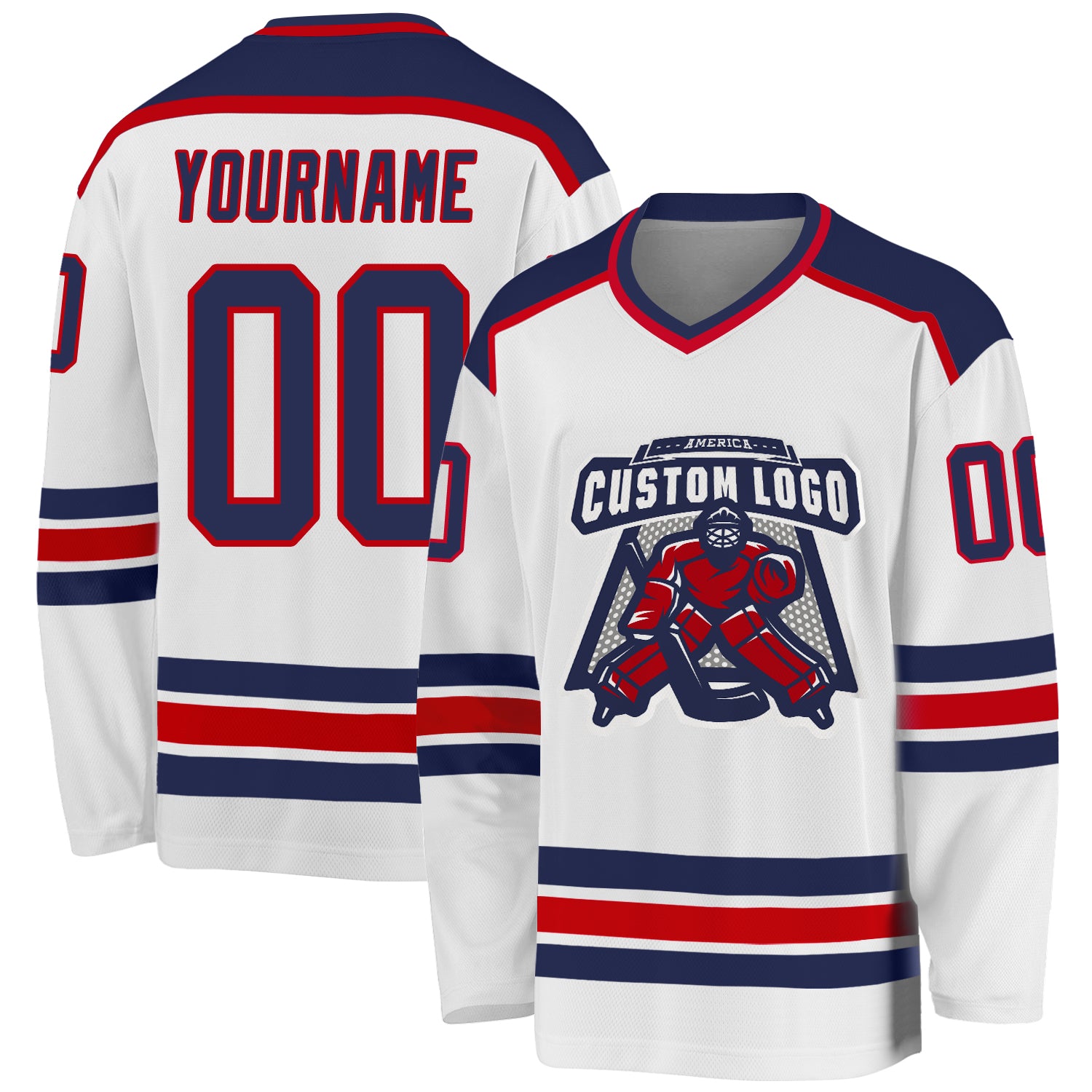 Custom White Navy-Red Hockey Jersey | captainssportss.com