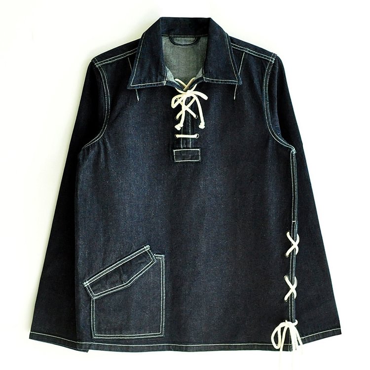 Vintage 1960S Denim Lapel Lace Up Pocket Top