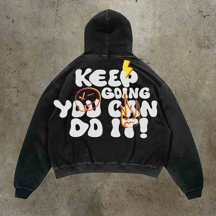 Vintage Personalized Keep Going You Can Do It Graphic Acid Washed Oversized Hoodie