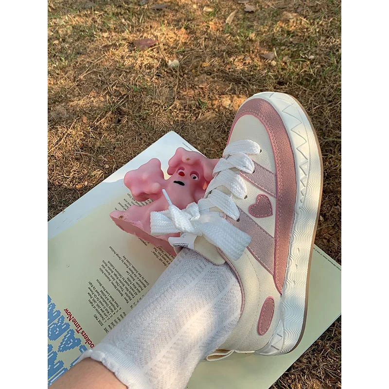 HOUZHOU Women's Sports Shoes 2021 Autumn Platform Sneakers Flats Tennis Female Casual Vulcanize White Pink Kawaii