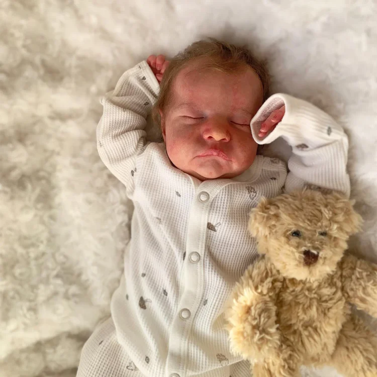  20" Newborn Lifelike Sleeping Baby Brown Hair Doll Girl Crusya with Heartbeat💖 & Sound🔊 - Reborndollsshop®-Reborndollsshop®
