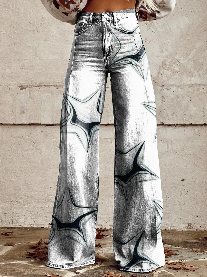 Metal Shining Star Women's Print Casual Wide Leg Pants