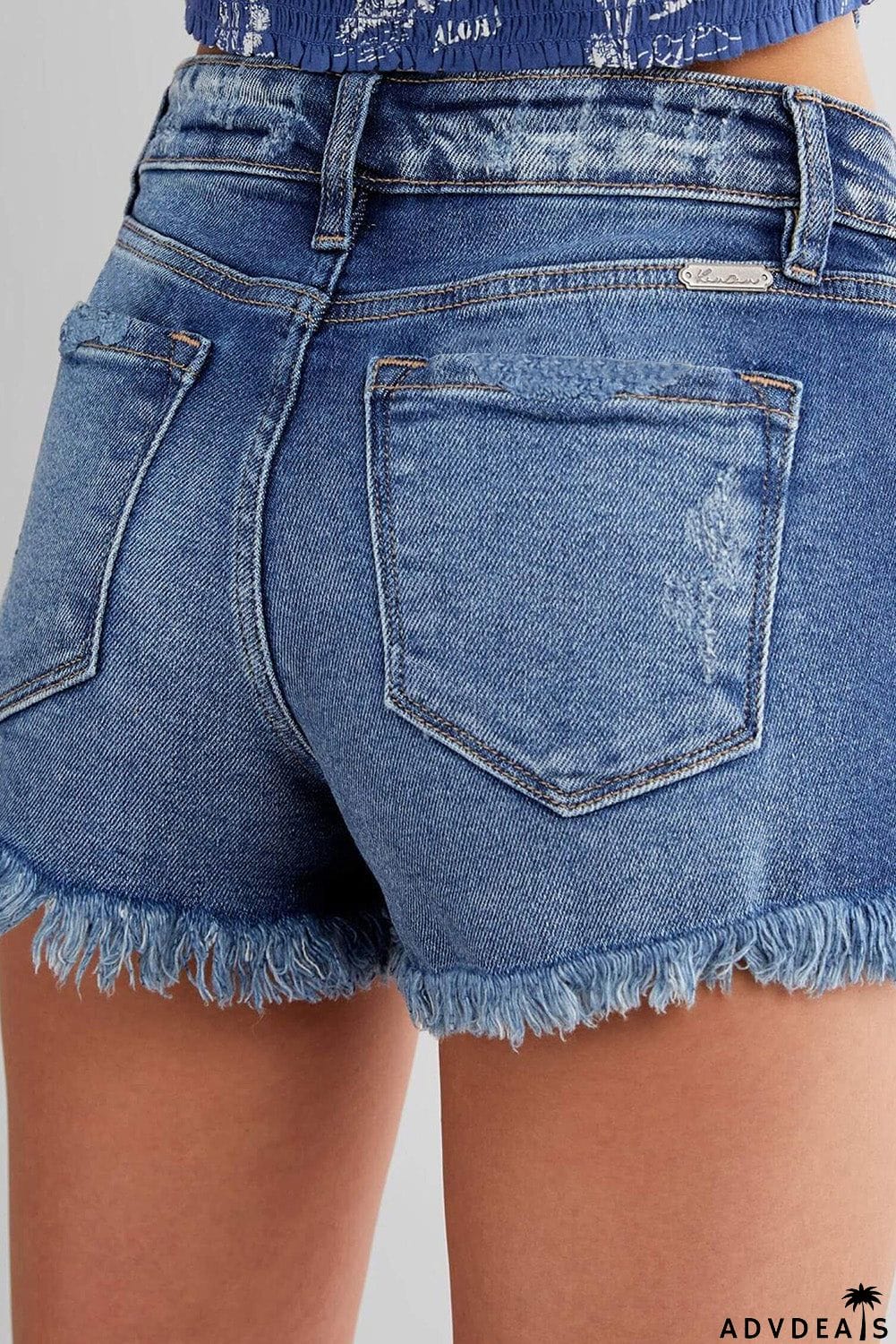 Frayed Hem Mid Waist Denim Shorts