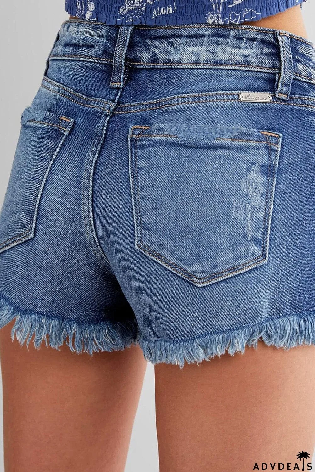 Frayed Hem Mid Waist Denim Shorts