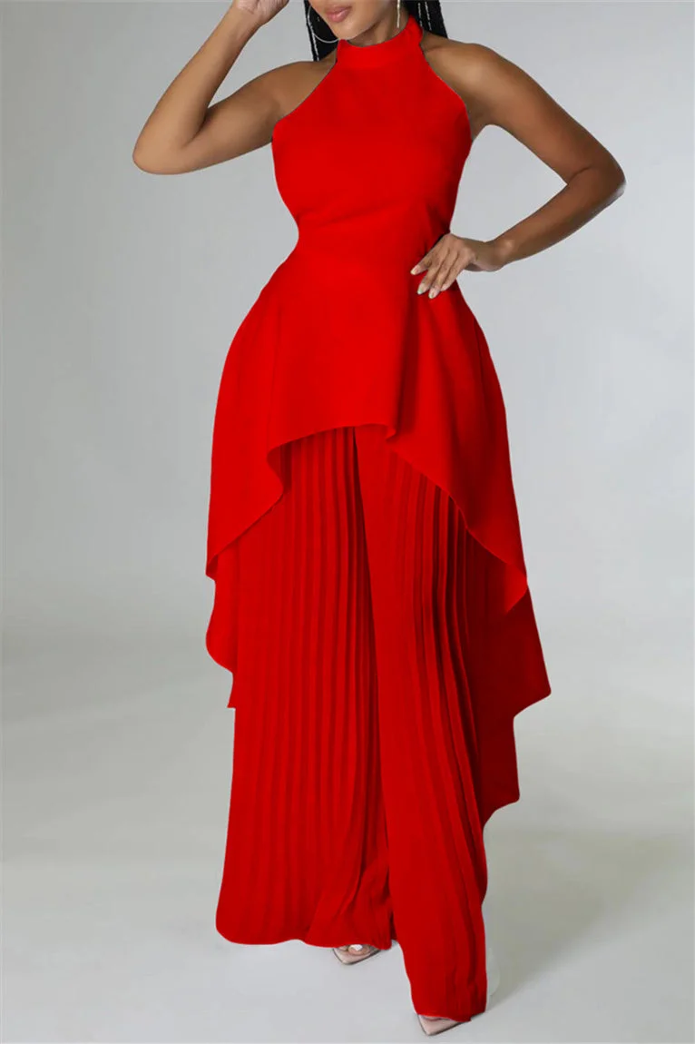 Stylish Backless Pleated Suit