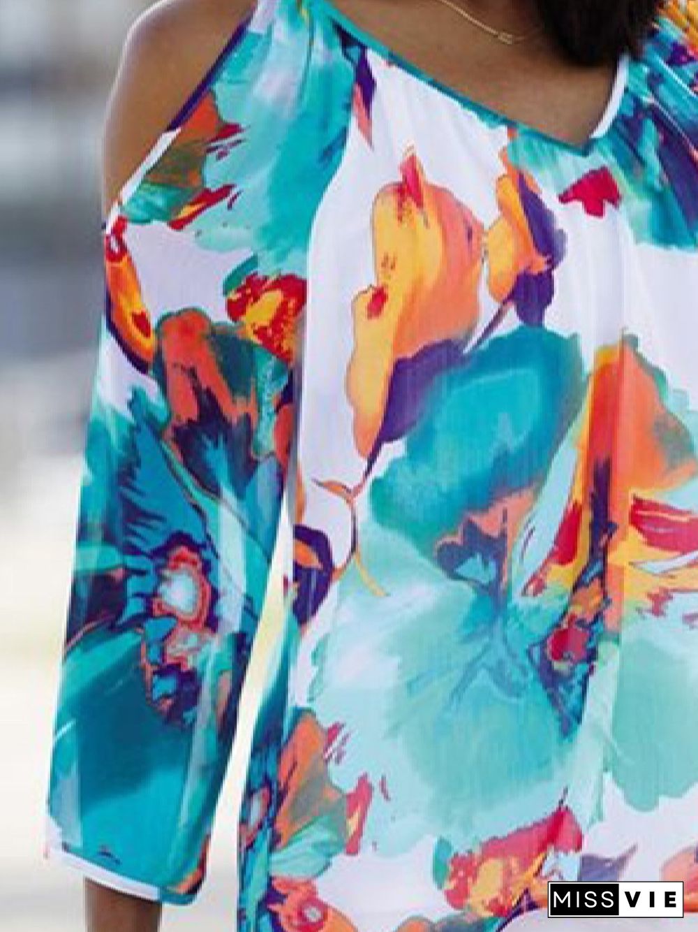 Casual Floral Autumn Polyester No Elasticity Loose Three Quarter Regular A-Line Tops for Women