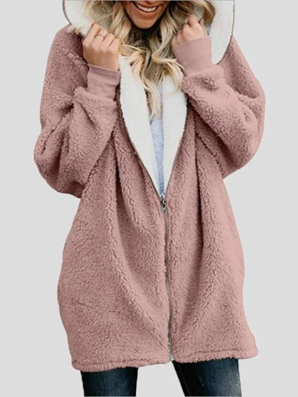 Hooded Zipper Cardigan Fur Coat