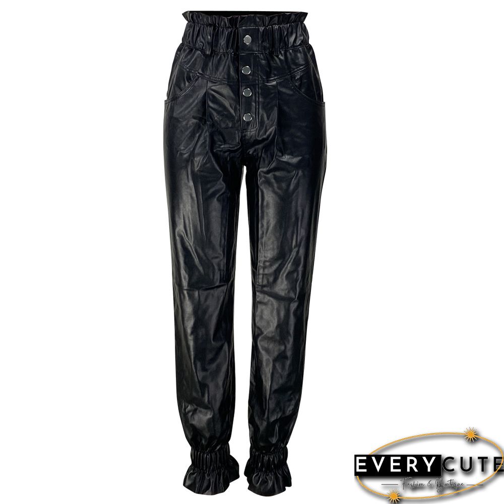 Ladies Chic High Waist PU Leather Pants Casual OL Pants