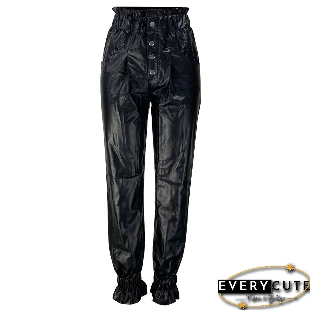 Ladies Chic High Waist PU Leather Pants Casual OL Pants