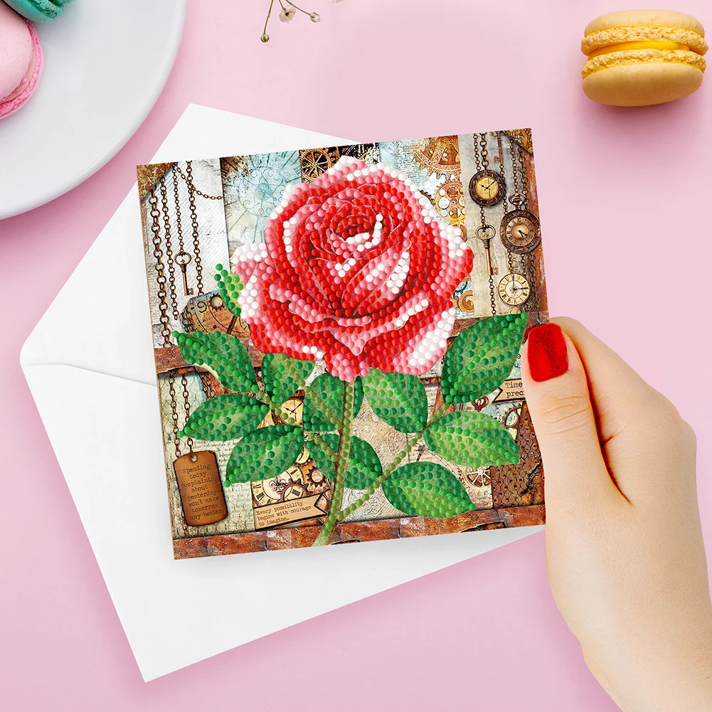 8pcs Flower Diamond Painting Greeting Card Includes Envelope DIY Postcards【With White Envelope】
