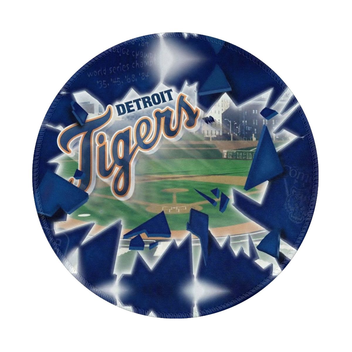 Detroit Tigers Broken Glass Waterproof Round Mouse Pad for Wireless Mouse
