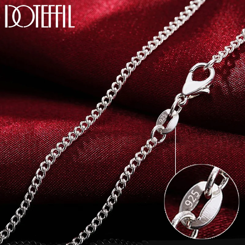 DOTEFFIL 925 Sterling Silver 16/18/20/22/24/26/28/30 Inch 2mm Side Chain Necklace For Women Man Jewelry
