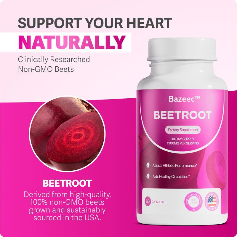 Organic Beetroot Capsules (1300mg) for Blood Flow & Heart Health