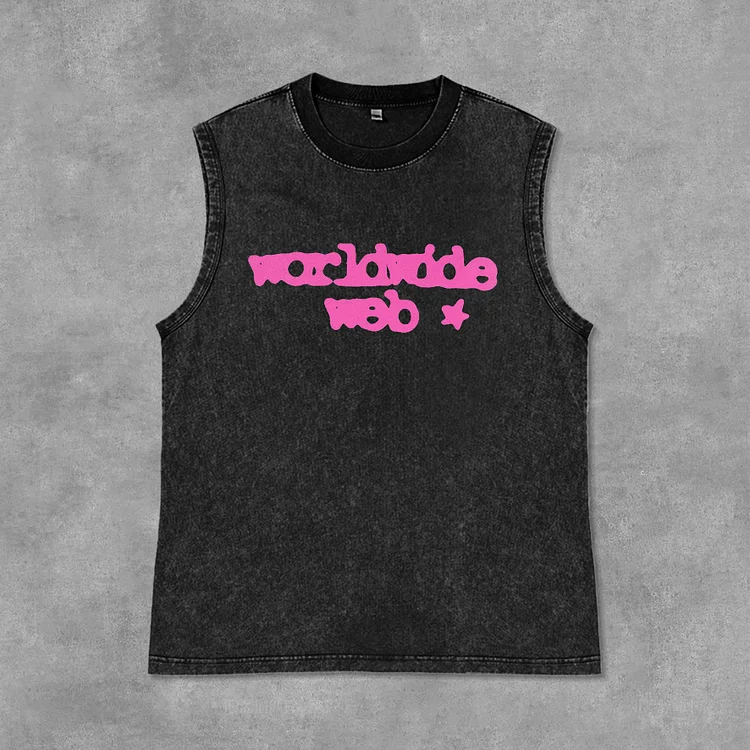 Spider Worldwide Web Graphics Acid Washed Sleeveless Tank Top SOPULA