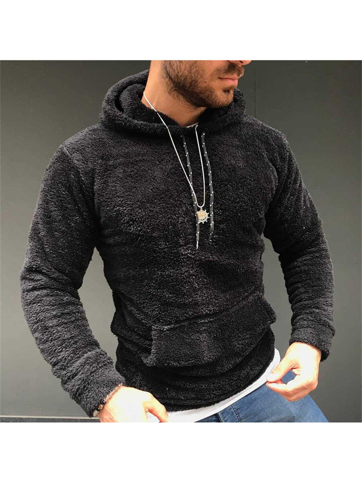 Autumn and Winter Men's Side Seam Pockets Hooded Lapel Without Liner Solid Color Long-sleeved Sweater Double-faced Fleece Hooded Sweater