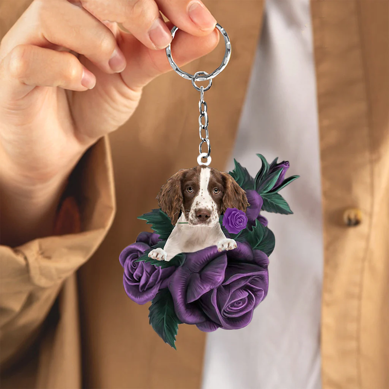 VigorDaily English Springer Spaniel In Purple Rose Acrylic Keychain PR114