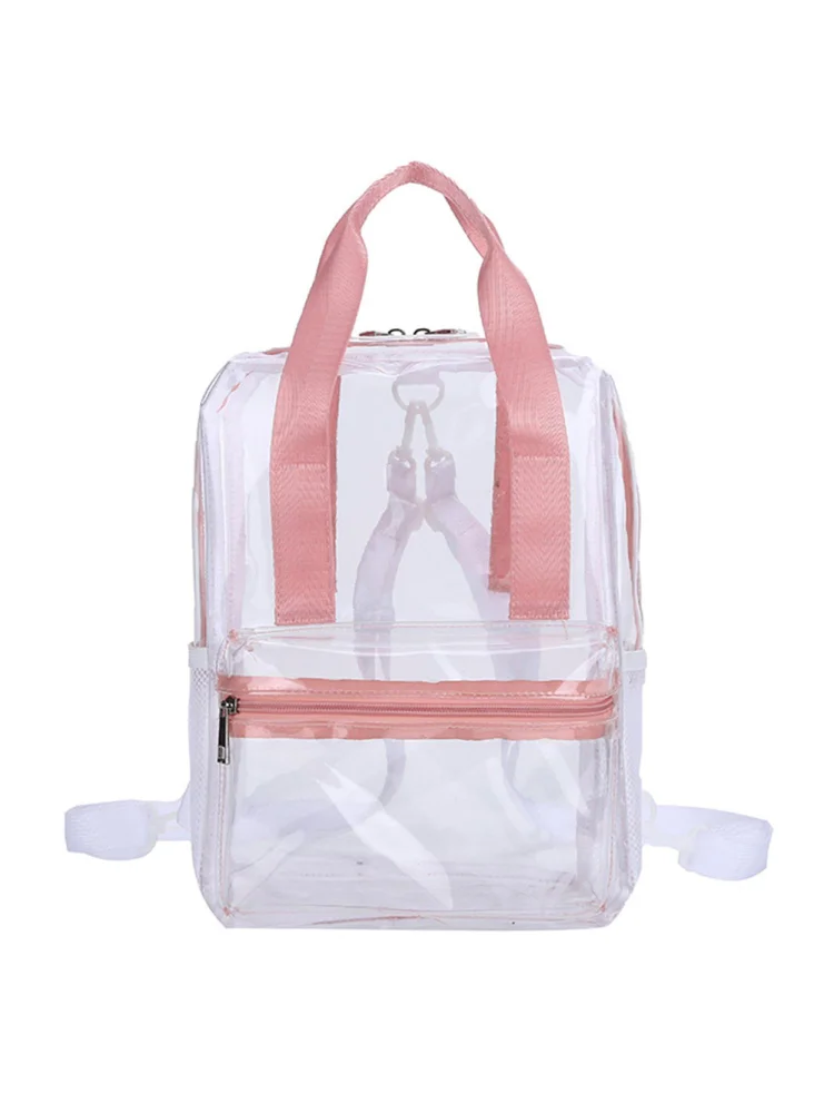 Transparent PVC Women Backpack Waterproof Candy Color Book Schoolbag (Pink)