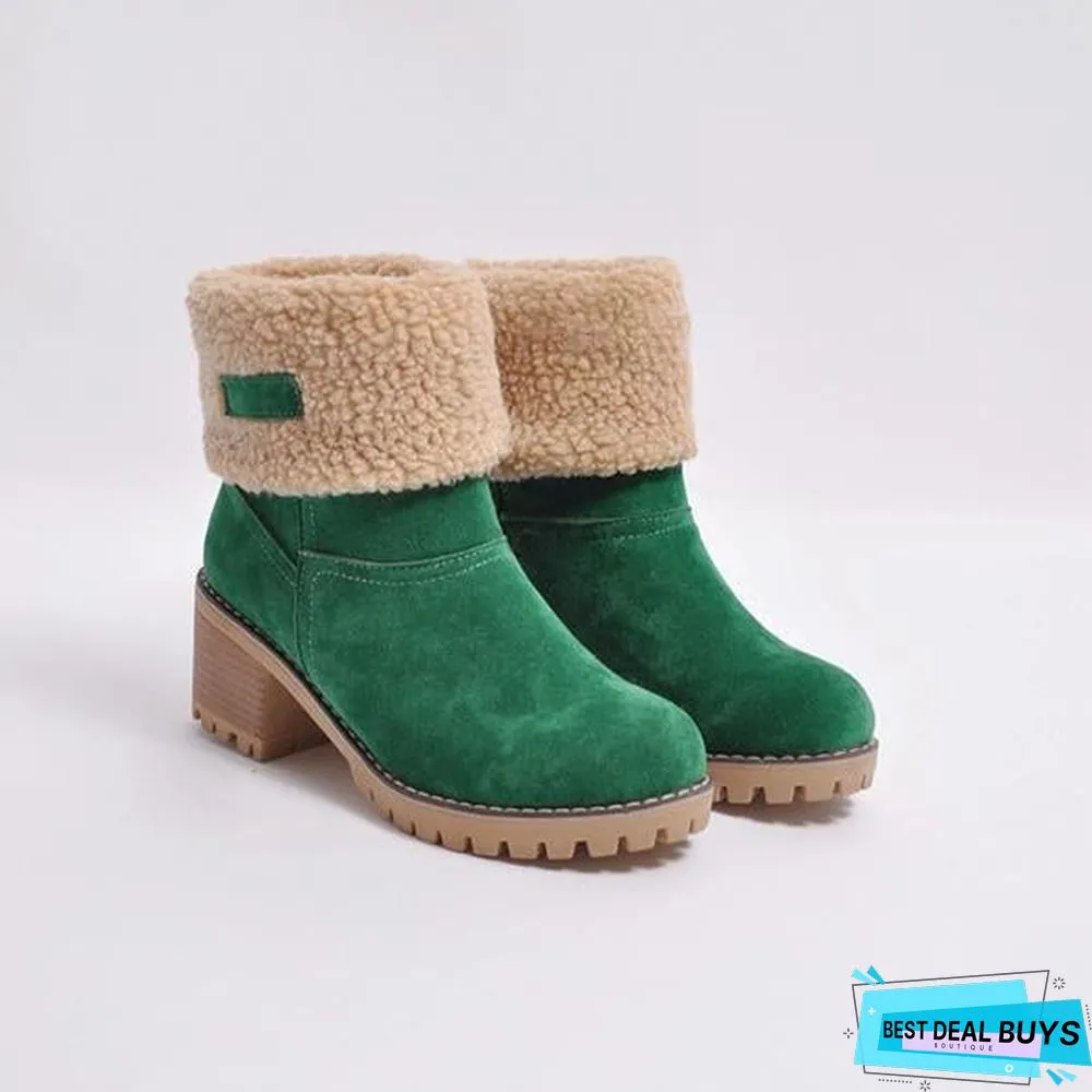 Square Heel Short Plush Snow Boots
