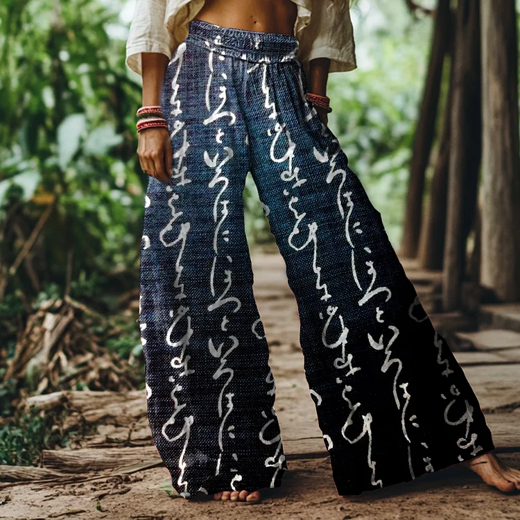 Retro Japanese Calligraphy Print Loose Wide-leg Pants