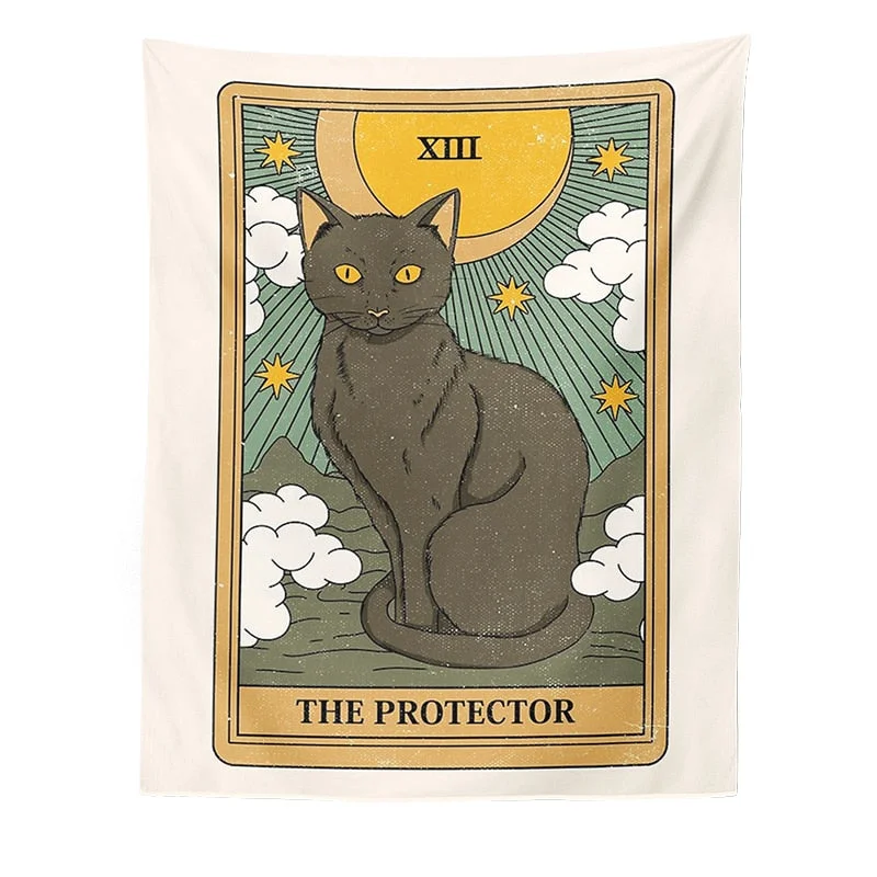 Cat Divination Witchcraft Tarot Card Tapestry Wall Hanging Tapestries Baphomet Occult Home Wall Moon phase Mat Decor Cat Coven