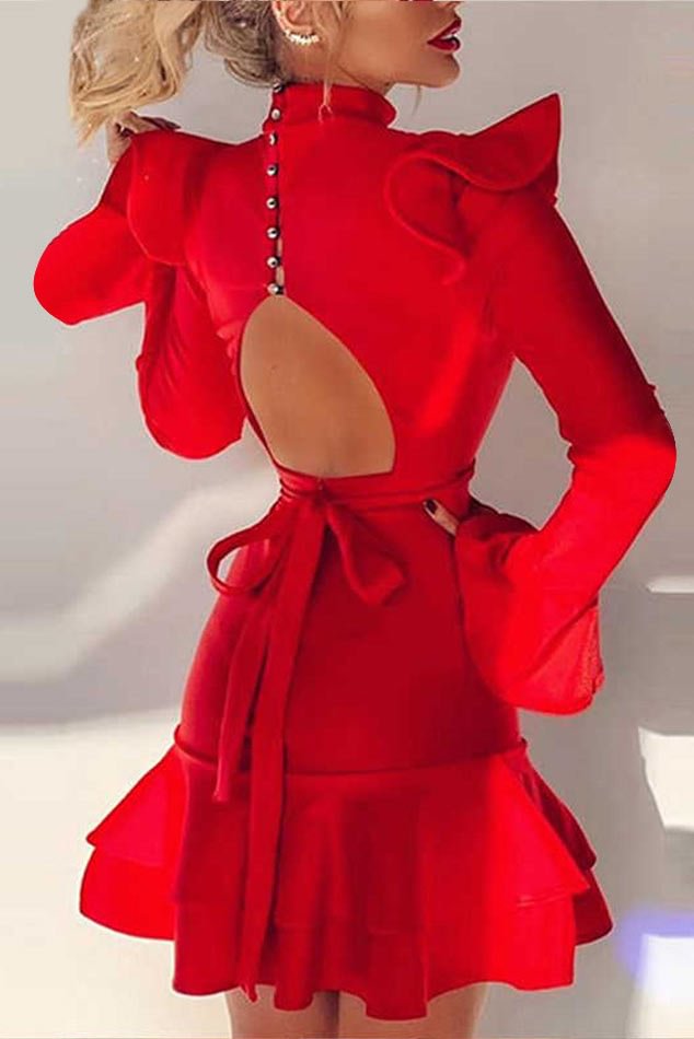 Mini Red Long Sleeve Party Homecoming Dress - BlackFridayBuys