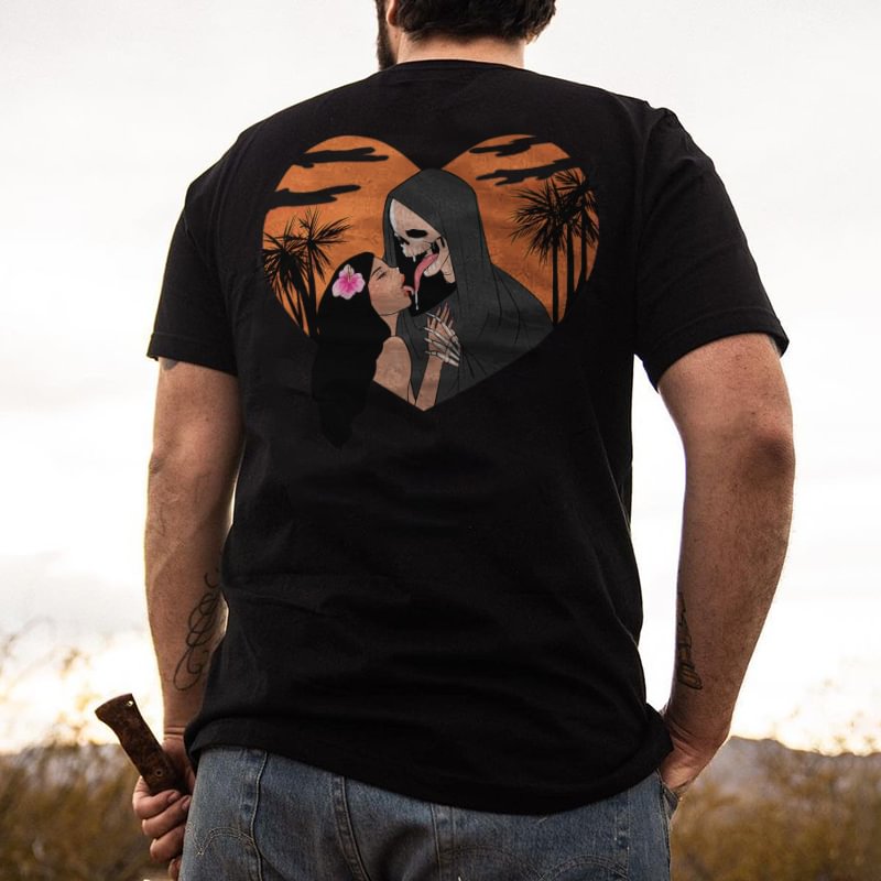 Skeleton kiss the girl printed designer T-shirt - Krazyskull