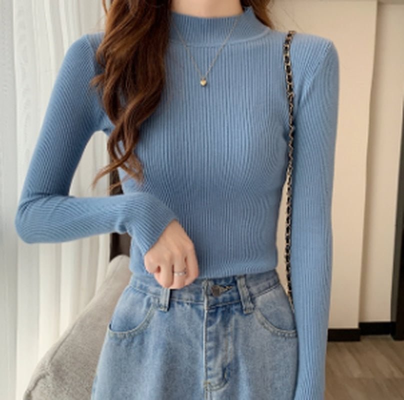 Autumn Winter Women Pullovers Sweater Turtleneck Knitted Sweater Women Tops Long Sleeve Short Slim Sweaters Girls Clothes 17280