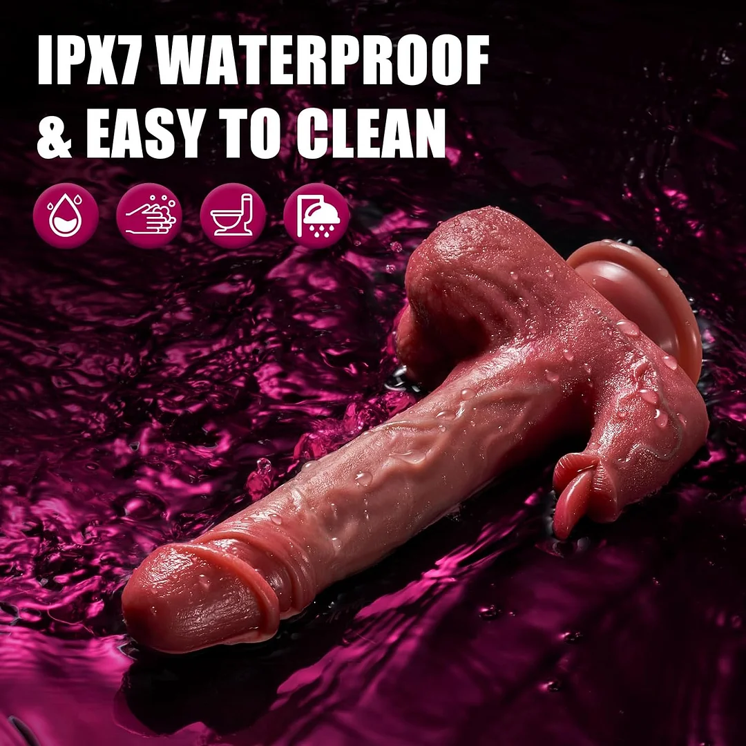 Realistic 8.7 Inches Silicone Dildo with Thrusting and Licking Features and 9 Vibration Settings