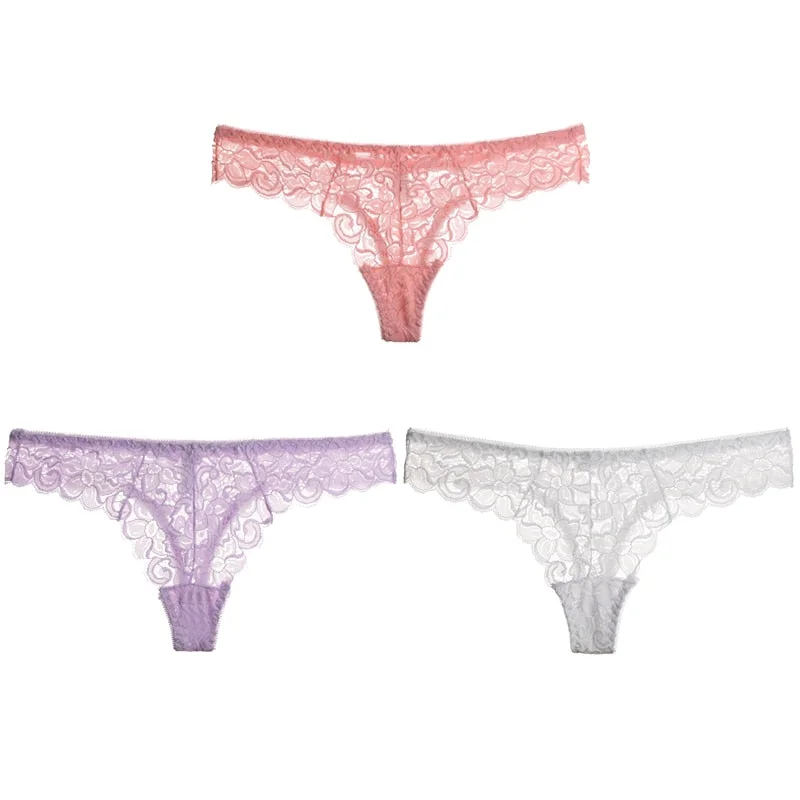 CINOON 3PCS/Set Sexy Panties Women Low-waist Briefs Female Lace Embroidery Underwear Transparent G String Underpant Lingerie