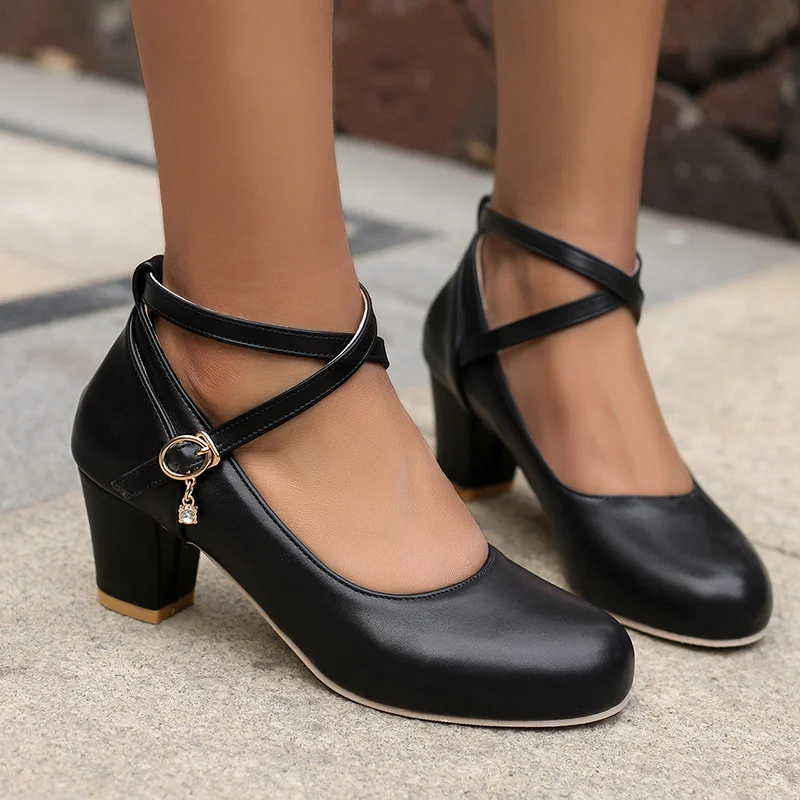 Qengg Qengg Size Shoes Spring And Autumn New Single Shoes Thick Heel High Heels Mary Jane Shoes Work Shoes Large Size Women's Shoes