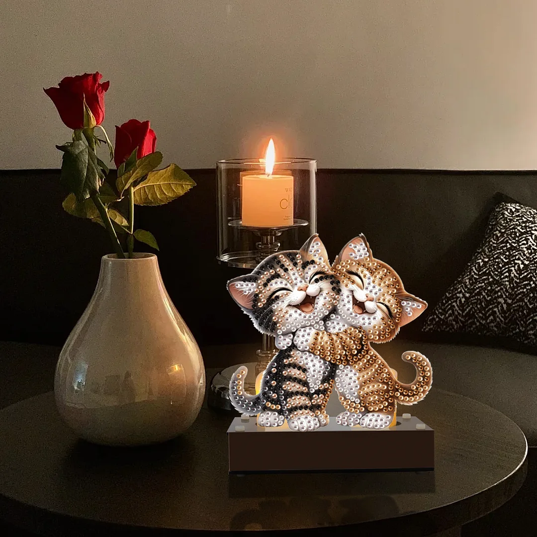 5D DIY Cat Diamond Art Mini Candle Holder for Aromatherapy Art Crafts