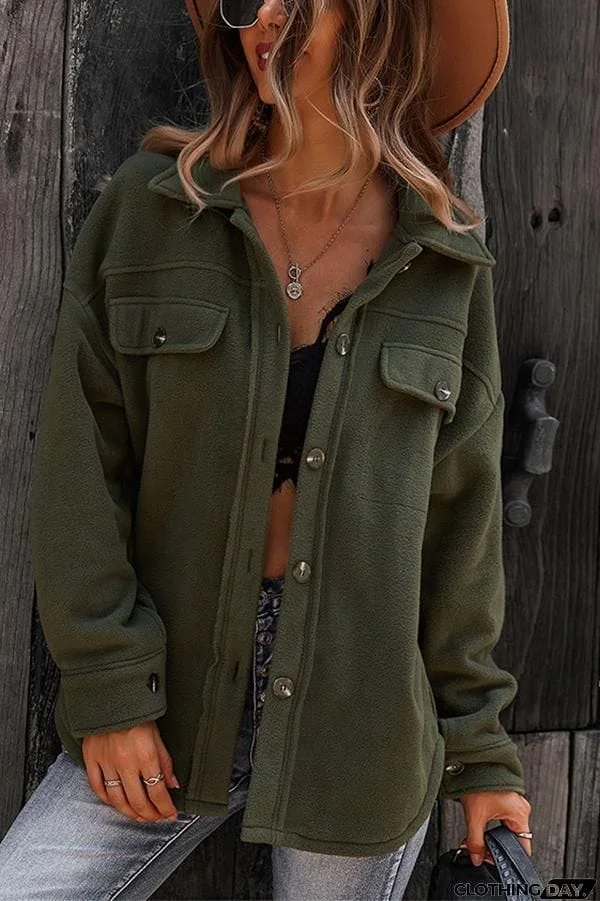 Solid Color Lapel Fleece Jacket