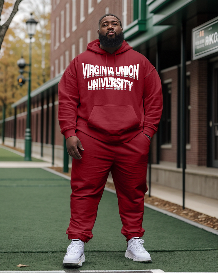 Men's Plus Size Virgina Union University Style Hoodie and Sweatpants Two Piece Set